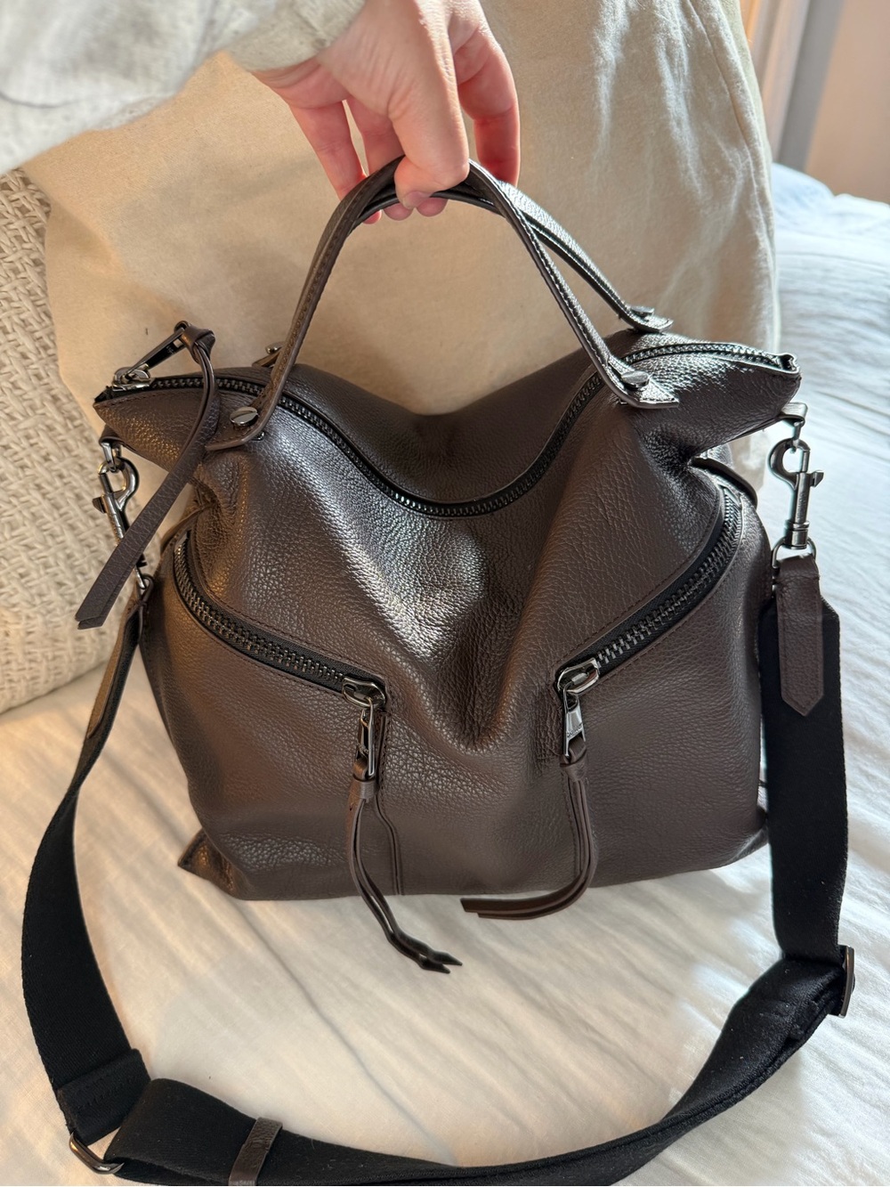 Botkier Classic Pebbled Leather Satchel Bag in Dark Brown
